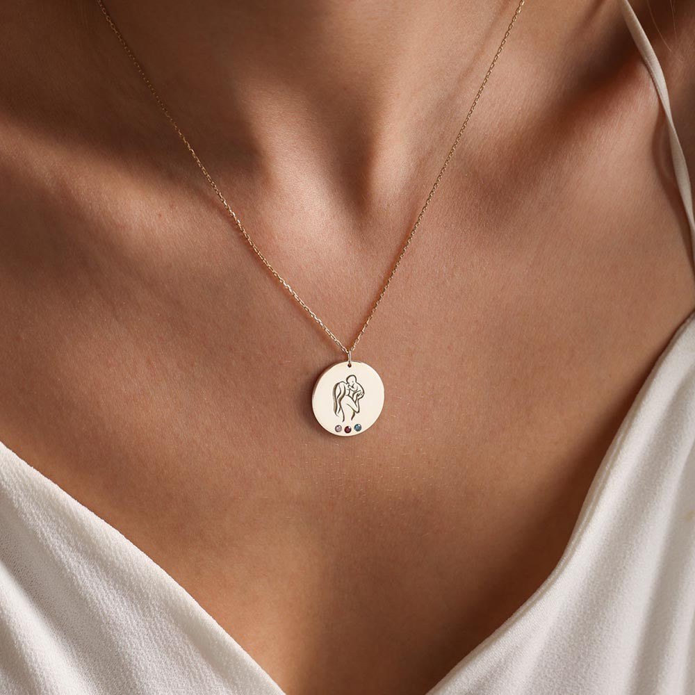 Solid Gold Family Birthstone Necklace, Birthstone Gift, Mother's Day Gift, Gift for Mom, Birthday Gift, Birthstone Jewelry, Gift for Her