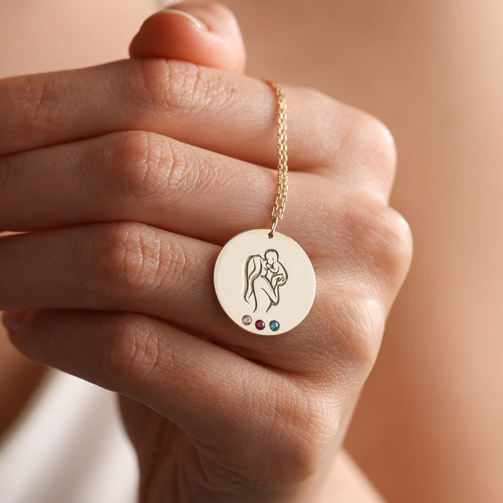Solid Gold Family Birthstone Necklace, Birthstone Gift, Mother's Day Gift, Gift for Mom, Birthday Gift, Birthstone Jewelry, Gift for Her