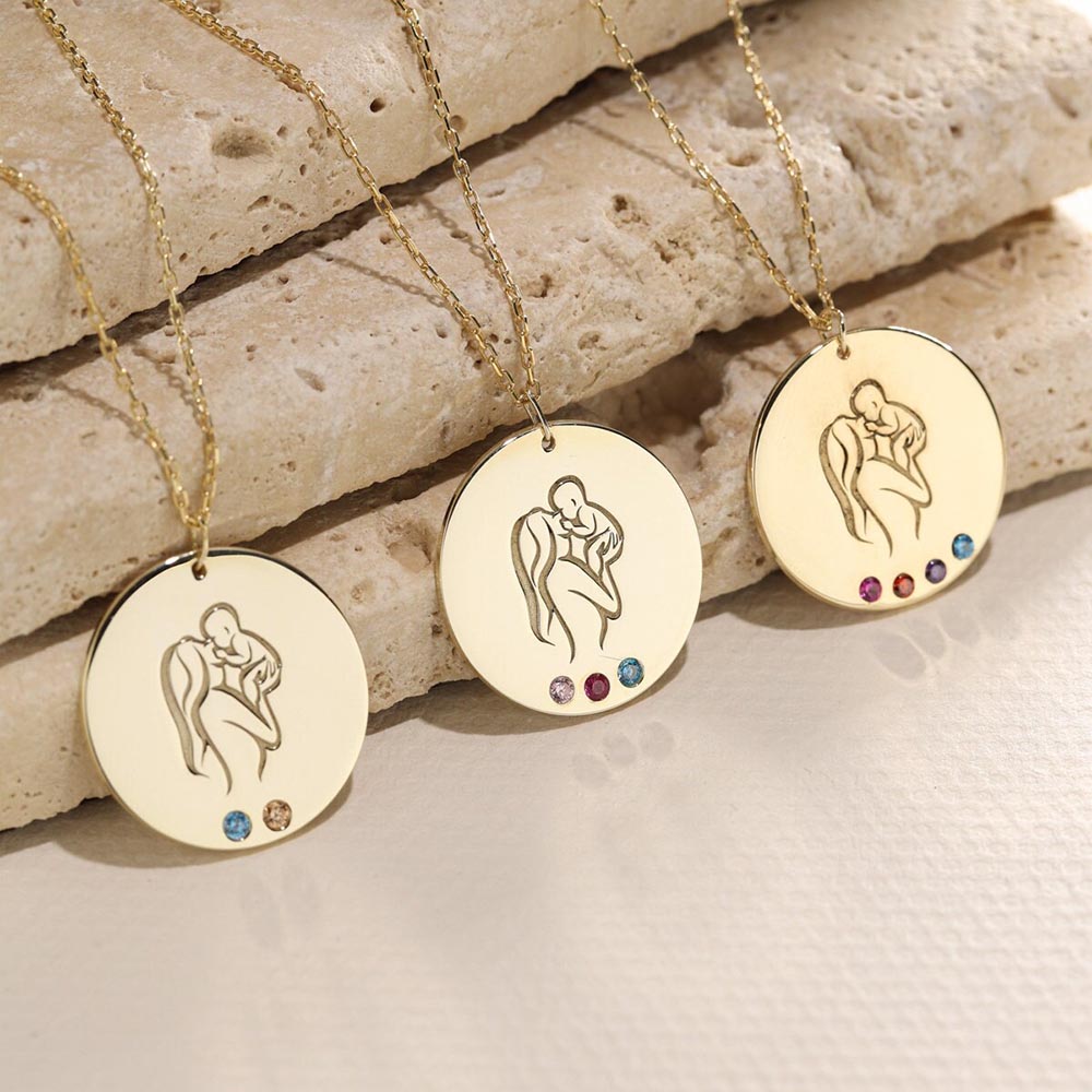 Solid Gold Family Birthstone Necklace, Birthstone Gift, Mother's Day Gift, Gift for Mom, Birthday Gift, Birthstone Jewelry, Gift for Her