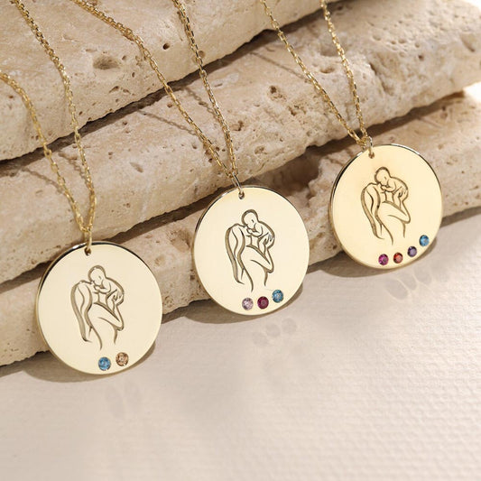 Solid Gold Family Birthstone Necklace, Birthstone Gift, Mother's Day Gift, Gift for Mom, Birthday Gift, Birthstone Jewelry, Gift for Her