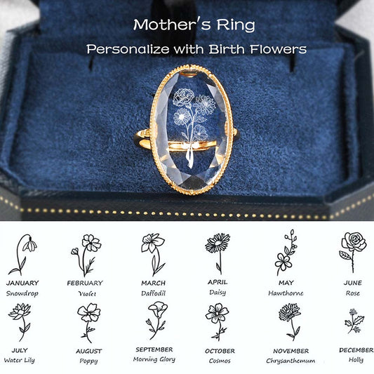 Personalized Birth Flower Ring/Necklace, 12 Birth Month Flower Jewelry, Family Birth Flower Signet Ring/Necklace, Floral Jewelry, Mother Ring/Necklace, Gift for Mom