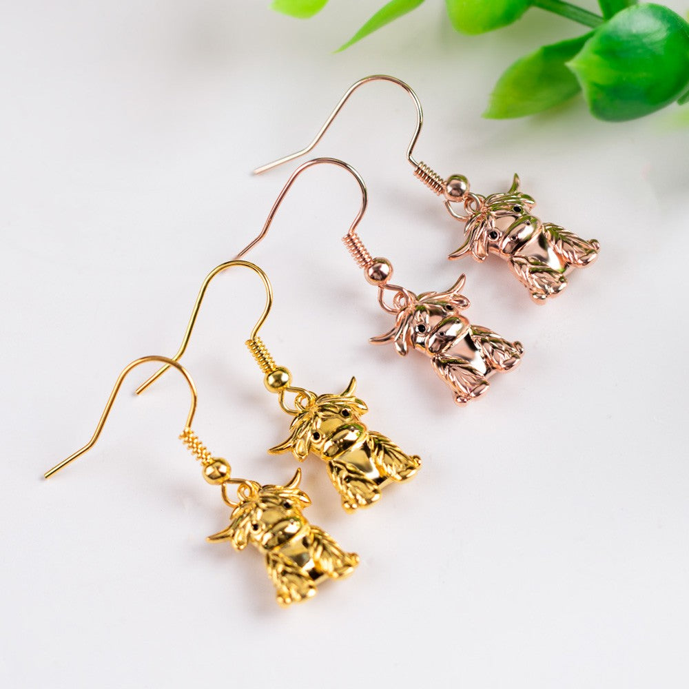 Highland Cow Dangle Earrings, Sterling Silver/Brass Animal Earrings, Women's Jewelry, Christmas/Birthday/Anniversary Gifts for Women/Girls/Cow Lovers