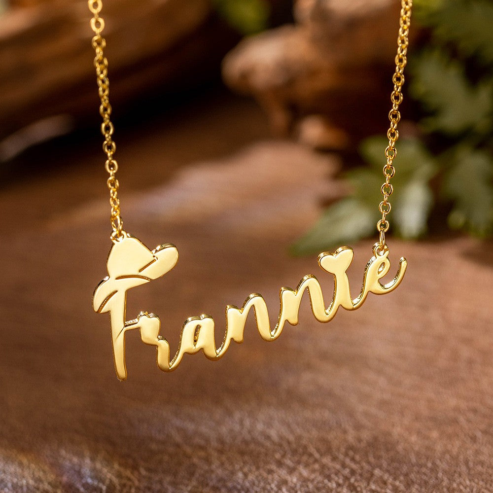 Personalized Name Necklace with Cowboy Hat, Cowboy Fashion, Cowboy Necklace, Name Necklace with Heart, Gift for Friend/Cowboy