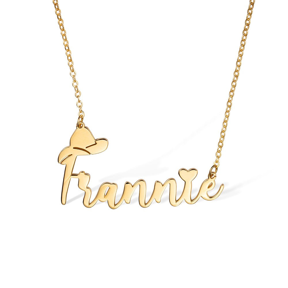 Personalized Name Necklace with Cowboy Hat, Cowboy Fashion, Cowboy Necklace, Name Necklace with Heart, Gift for Friend/Cowboy