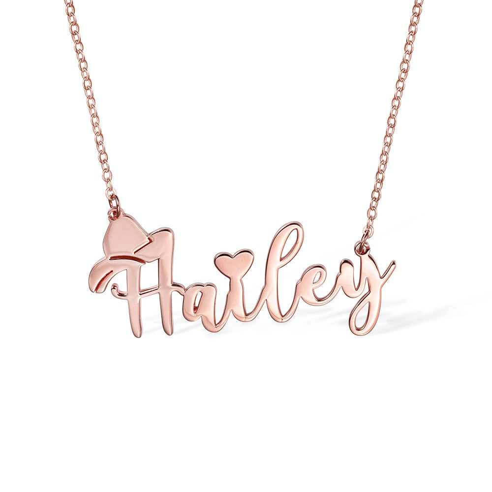 Personalized Name Necklace with Cowboy Hat, Cowboy Fashion, Cowboy Necklace, Name Necklace with Heart, Gift for Friend/Cowboy
