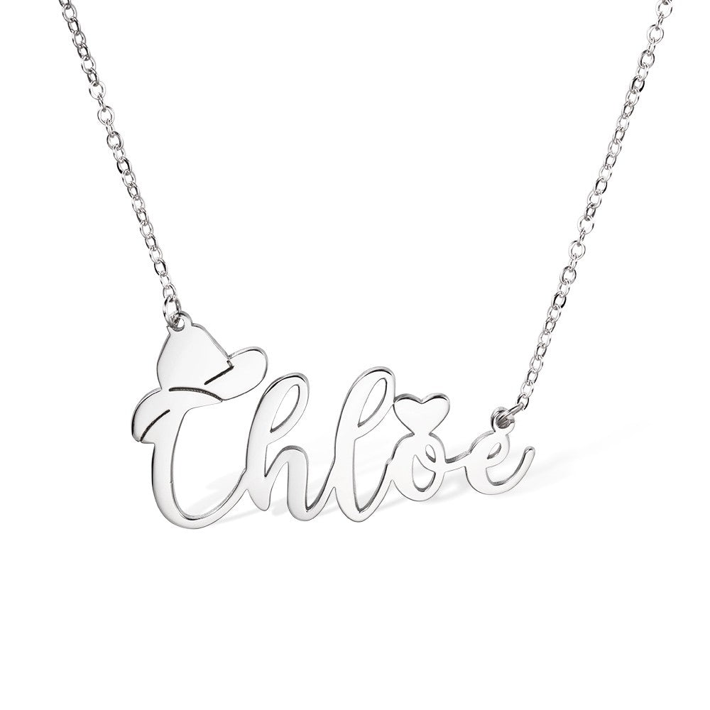 Personalized Name Necklace with Cowboy Hat, Cowboy Fashion, Cowboy Necklace, Name Necklace with Heart, Gift for Friend/Cowboy