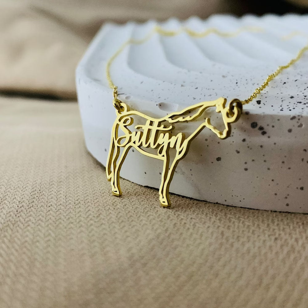 Horse Necklace, Personalized Horse Name Necklace, Horse Memorial Gift, Horse Necklace for Woman, Horse Riding Gift
