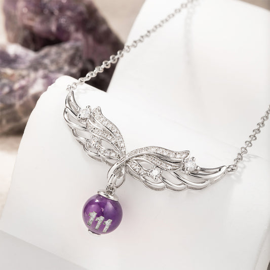 Custom Angel Number Crystal Necklace, Angel Wings Necklace, Natural Crystal Necklace, Spiritual Jewelry, Birthday/Christmas Gifts for Mom/Bridesmaids