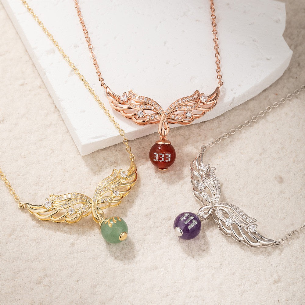 Custom Angel Number Crystal Necklace, Angel Wings Necklace, Natural Crystal Necklace, Spiritual Jewelry, Birthday/Christmas Gifts for Mom/Bridesmaids