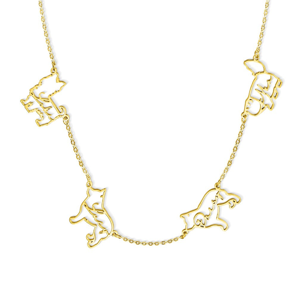Custom 1-4 Dog Cat Breed Silhouette Necklace with Name, Animal Memorial Jewelry, Pet Memorial/Loss Gift for Women/Pet Lover