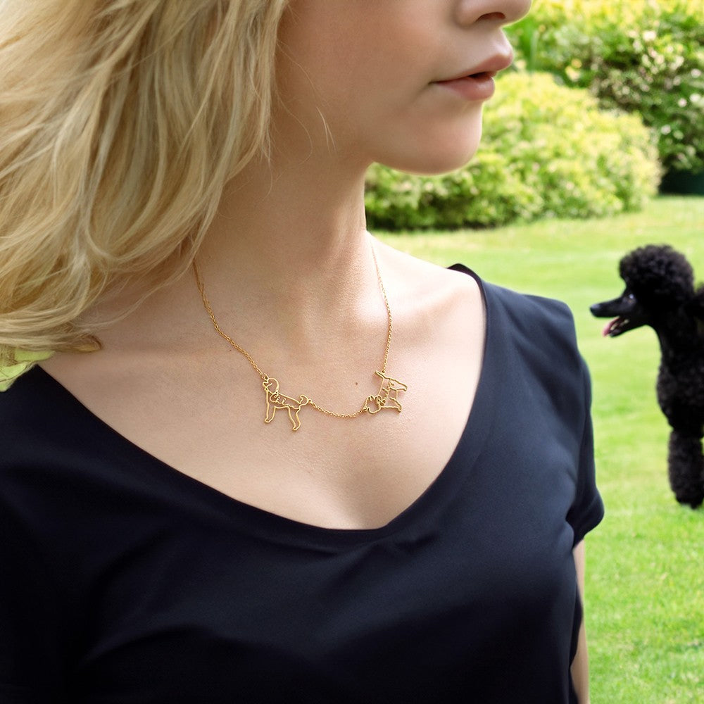 Custom 1-4 Dog Cat Breed Silhouette Necklace with Name, Animal Memorial Jewelry, Pet Memorial/Loss Gift for Women/Pet Lover