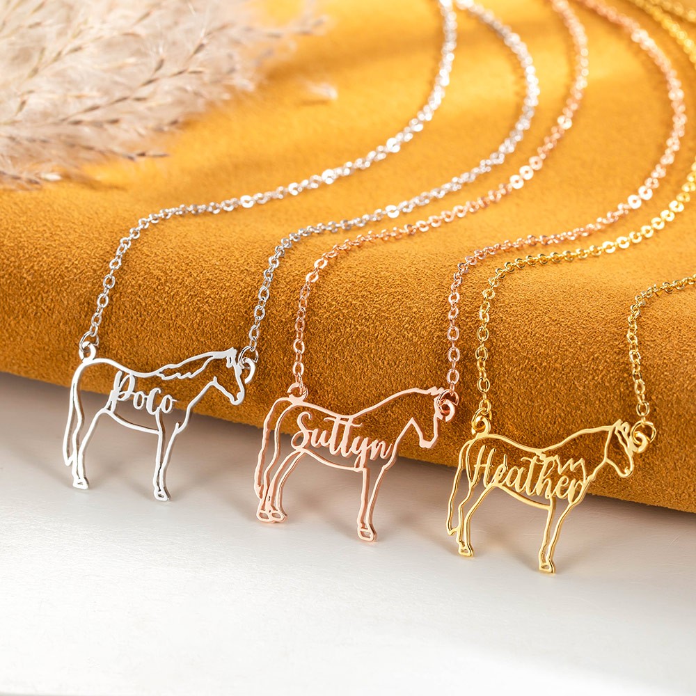 Personalized Name Horse Necklace, Animal Memorial Necklace, Horse Jewelry, Horse Riding/Christmas Gift, Gift for Horse Lover