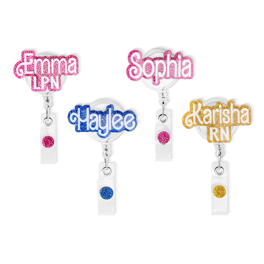 Personalized Name Badge Reel, Custom Pink Doll Font Tags, Acrylic Accessory, Nurses Week Gifts, Gift for Doctors/Medical Students/Teachers