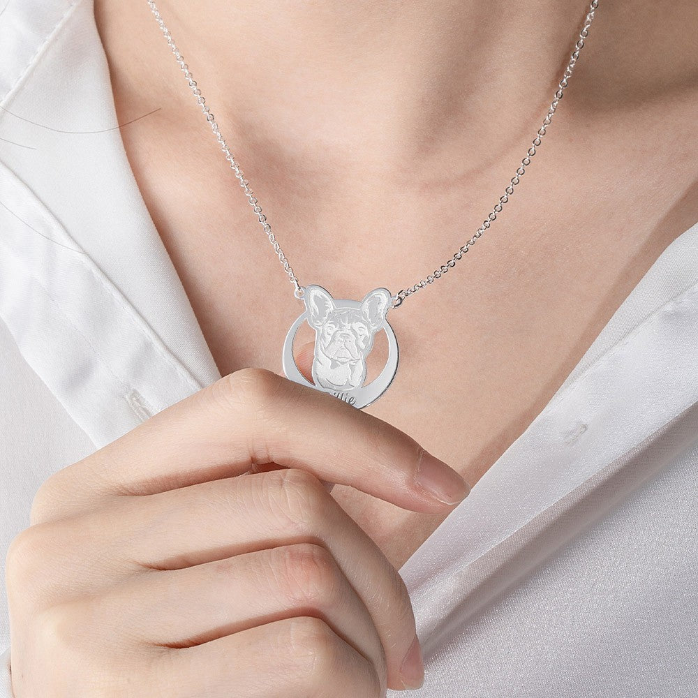 Personalized French Bulldog Silver Necklace, Dog Name Necklace, Handmade Dog Gifts, Dog Breed Jewelry