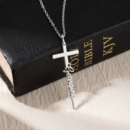 Personalized Cross Name Necklace, Sterling Silver 925 Custom Name Jewelry, Crucifix Necklace, Baptism/Christening/First Communion Gift