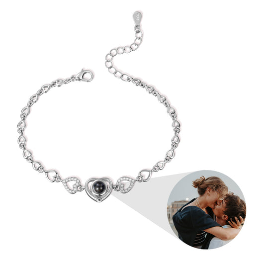 Custom Heart Photo Projection Bracelet, I Love You in 100 Languages, Dainty Memorial Picture Inside Bracelet, Birthday Valentine's Day Gift for Her