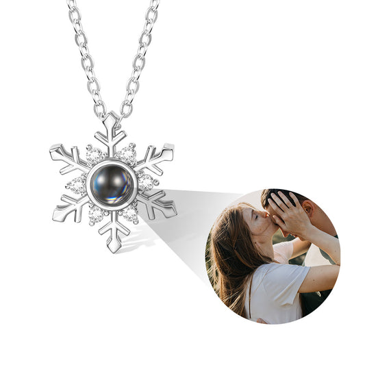 Gift for Her/Family/Friend, Custom Photo Projection Necklace, Snowflake Pendant with I Love You in 100 Languages