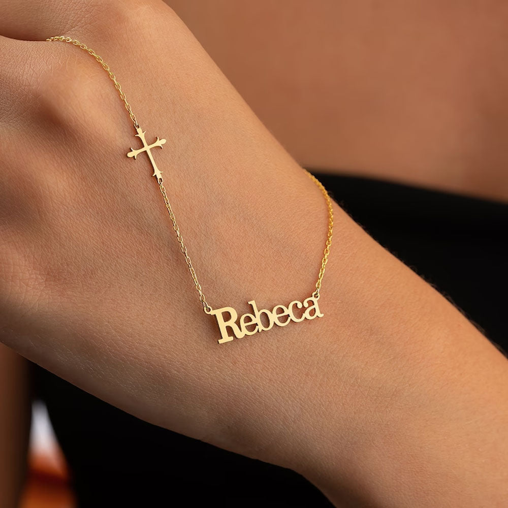 Custom Sideway Cross Name Necklace, Minimalist Cross Necklace, Cross Necklace Women, Script Name Necklace