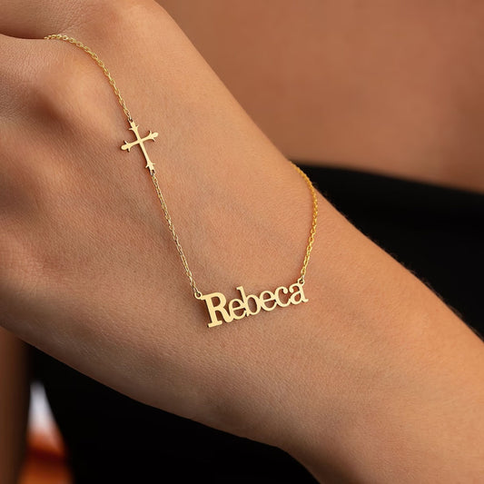 Custom Sideway Cross Name Necklace, Minimalist Cross Necklace, Cross Necklace Women, Script Name Necklace