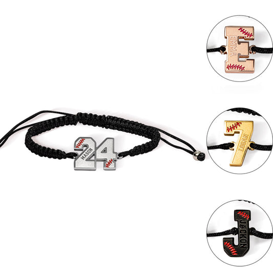 Personalized Adjustable Braided Baseball Bracelet with Name Number, Baseball/Softball Jewelry, Birthday Gift for Baseball Player/Enthusiasts