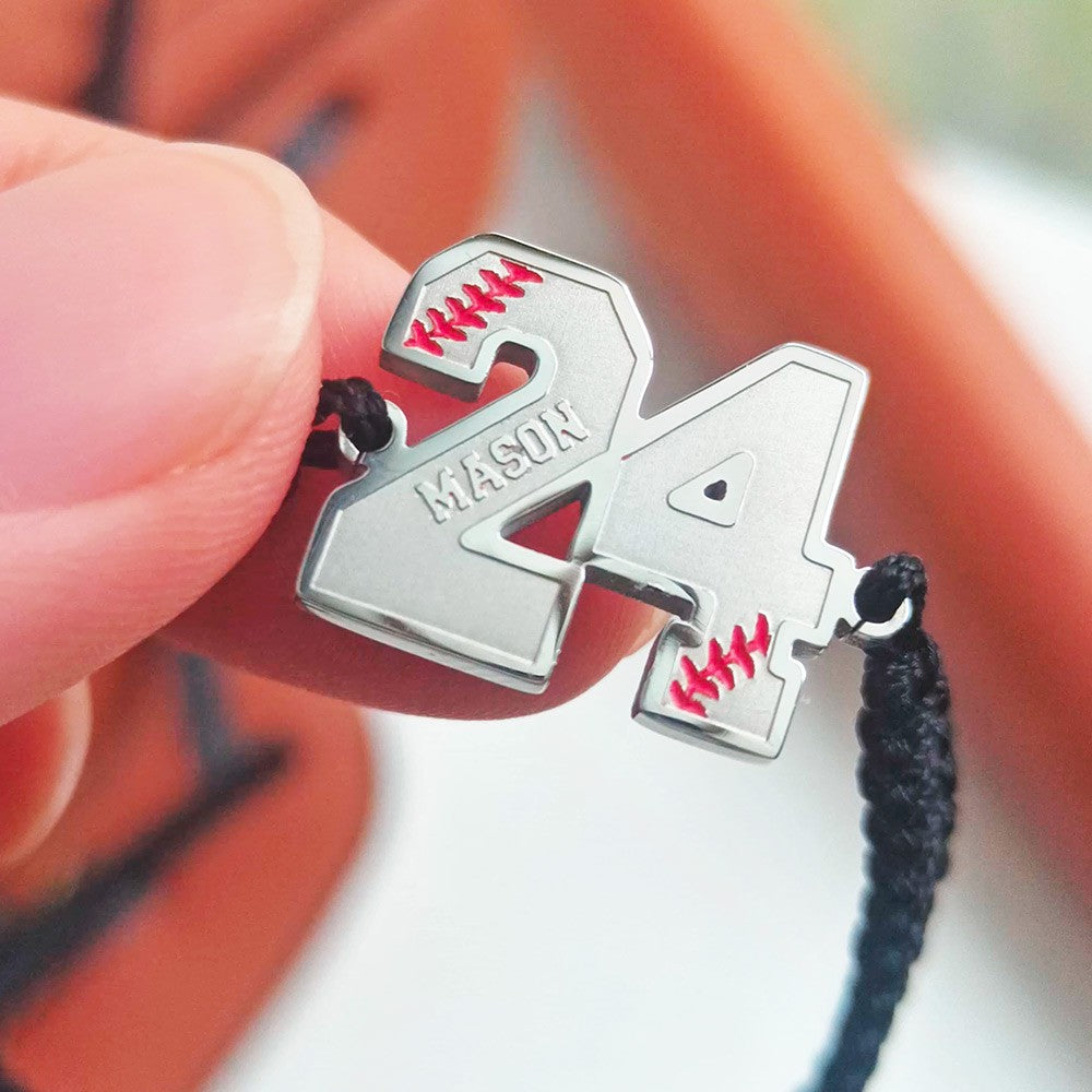 Personalized Adjustable Braided Baseball Bracelet with Name Number, Baseball/Softball Jewelry, Birthday Gift for Baseball Player/Enthusiasts