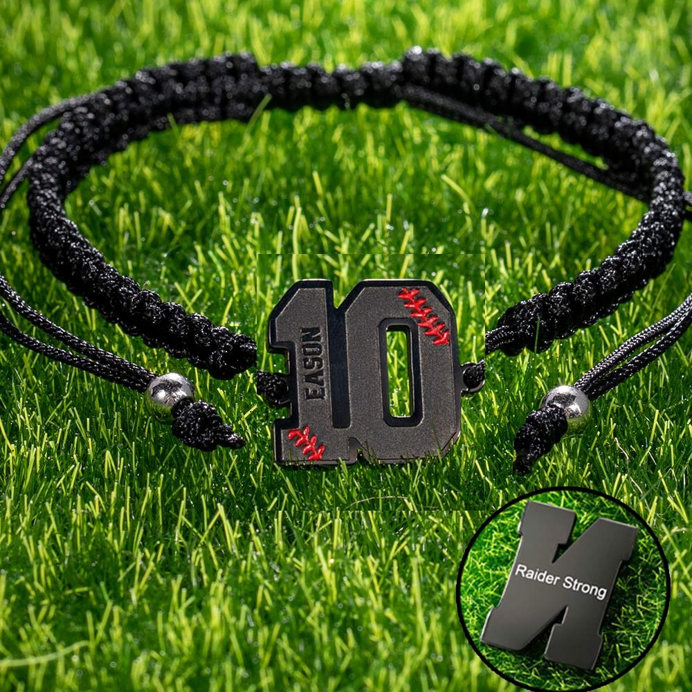 Personalized Adjustable Braided Baseball Bracelet with Name Number, Baseball/Softball Jewelry, Birthday Gift for Baseball Player/Enthusiasts