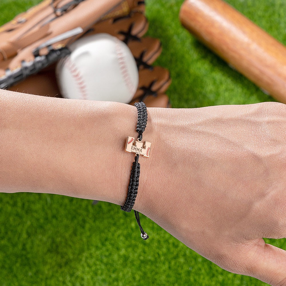 Personalized Adjustable Braided Baseball Bracelet with Name Number, Baseball/Softball Jewelry, Birthday Gift for Baseball Player/Enthusiasts