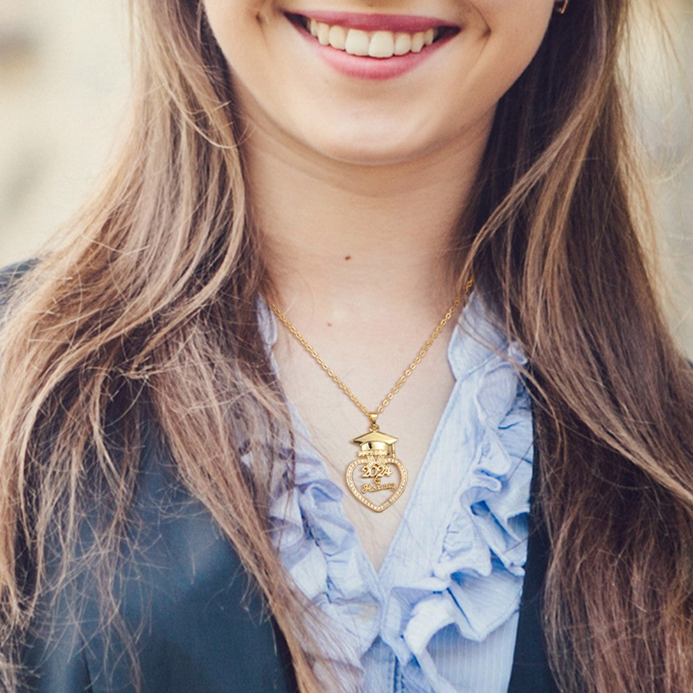 Personalized Bachelor Hat Graduation Necklace with Zircon, Custom Name Heart Charm Silver Necklace, 2024 Graduation Gift for Graduate/Daughter/Sister