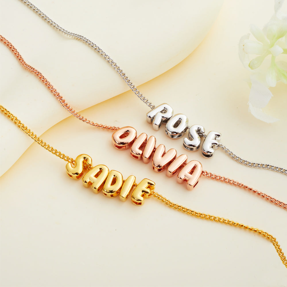 Personalized Bubble 3D Letter Name Necklace, Chunky Balloon Initial Necklace for Woman/Girl, Silver/Rose Gold/Gold Letter Pendant Necklace