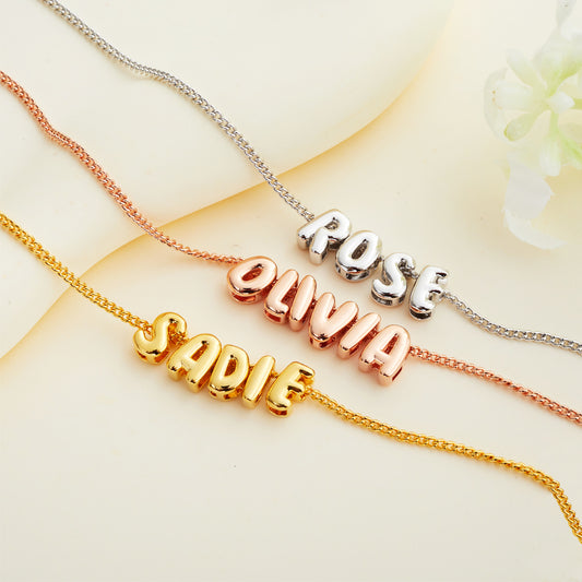 Personalized Bubble 3D Letter Name Necklace, Chunky Balloon Initial Necklace for Woman/Girl, Silver/Rose Gold/Gold Letter Pendant Necklace