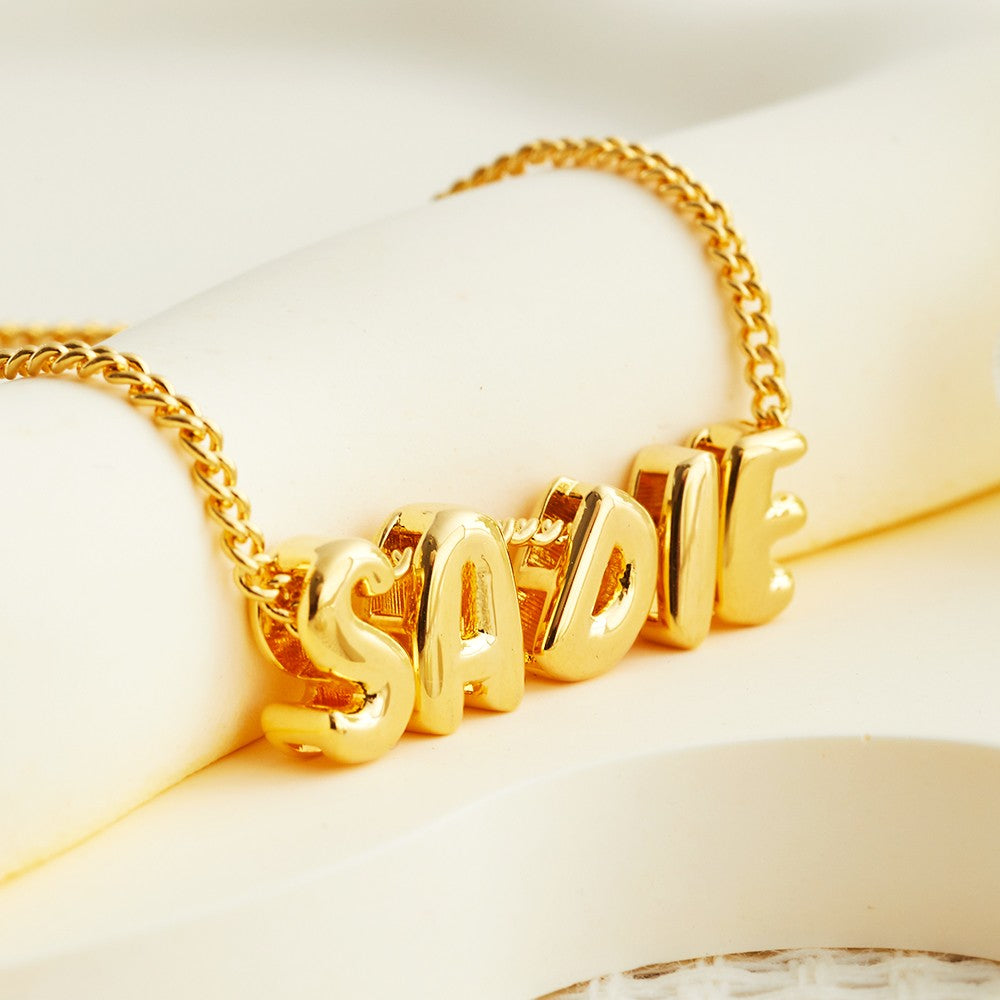 Personalized Bubble 3D Letter Name Necklace, Chunky Balloon Initial Necklace for Woman/Girl, Silver/Rose Gold/Gold Letter Pendant Necklace