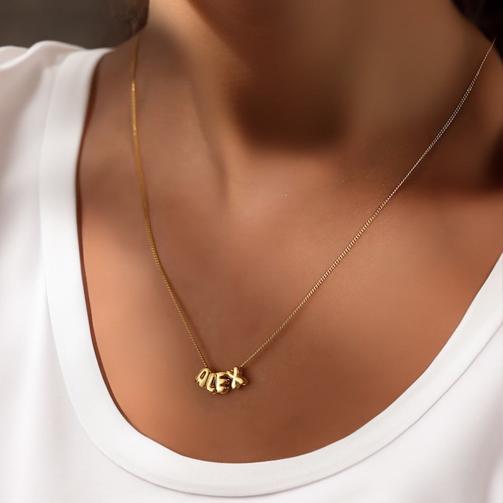 Personalized Bubble 3D Letter Name Necklace, Chunky Balloon Initial Necklace for Woman/Girl, Silver/Rose Gold/Gold Letter Pendant Necklace
