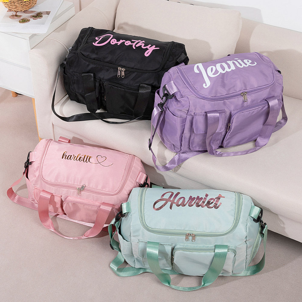 Personalized Name Multi-compartment Waterproof Weekender Bag with Shoulder Strap, Overnight Duffel Bag, Birthday/Back to School/Weekend Gift for Women