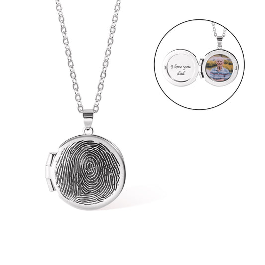 Personalized Fingerprint Locket Necklace with Photo, Custom Engraved Necklace, Memorial Jewelry, Sympathy Gift, Bereavement Gift, Gift for Her/Family
