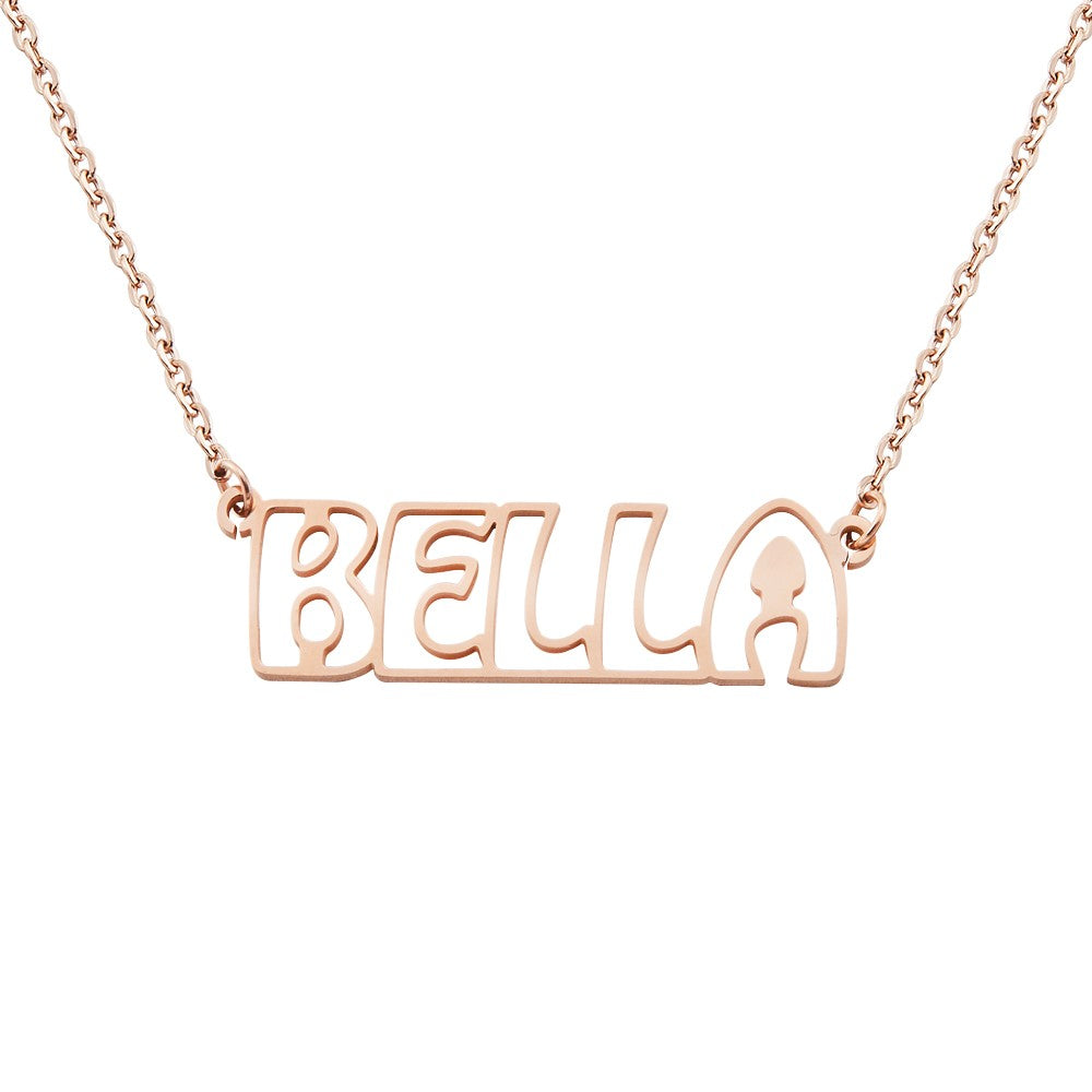 Personalized Name Hollow Font Necklace, Custom Name Letter Necklace, Dainty Silver Necklace, Name Jewelry, Valentine's Day/Birthday Gifts Gift for Her