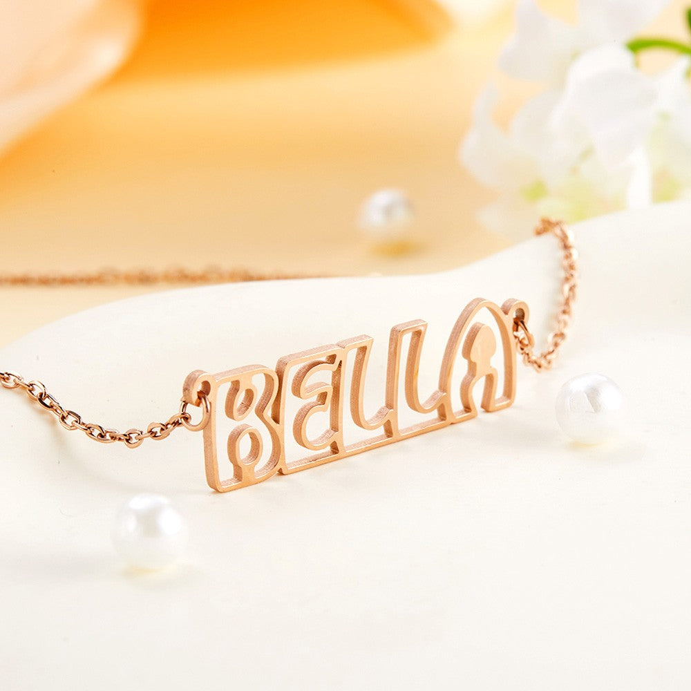 Personalized Name Hollow Font Necklace, Custom Name Letter Necklace, Dainty Silver Necklace, Name Jewelry, Valentine's Day/Birthday Gifts Gift for Her