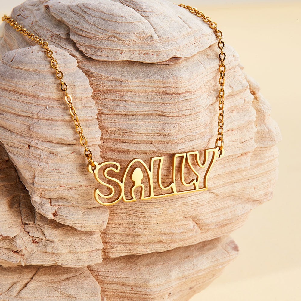 Personalized Name Hollow Font Necklace, Custom Name Letter Necklace, Dainty Silver Necklace, Name Jewelry, Valentine's Day/Birthday Gifts Gift for Her