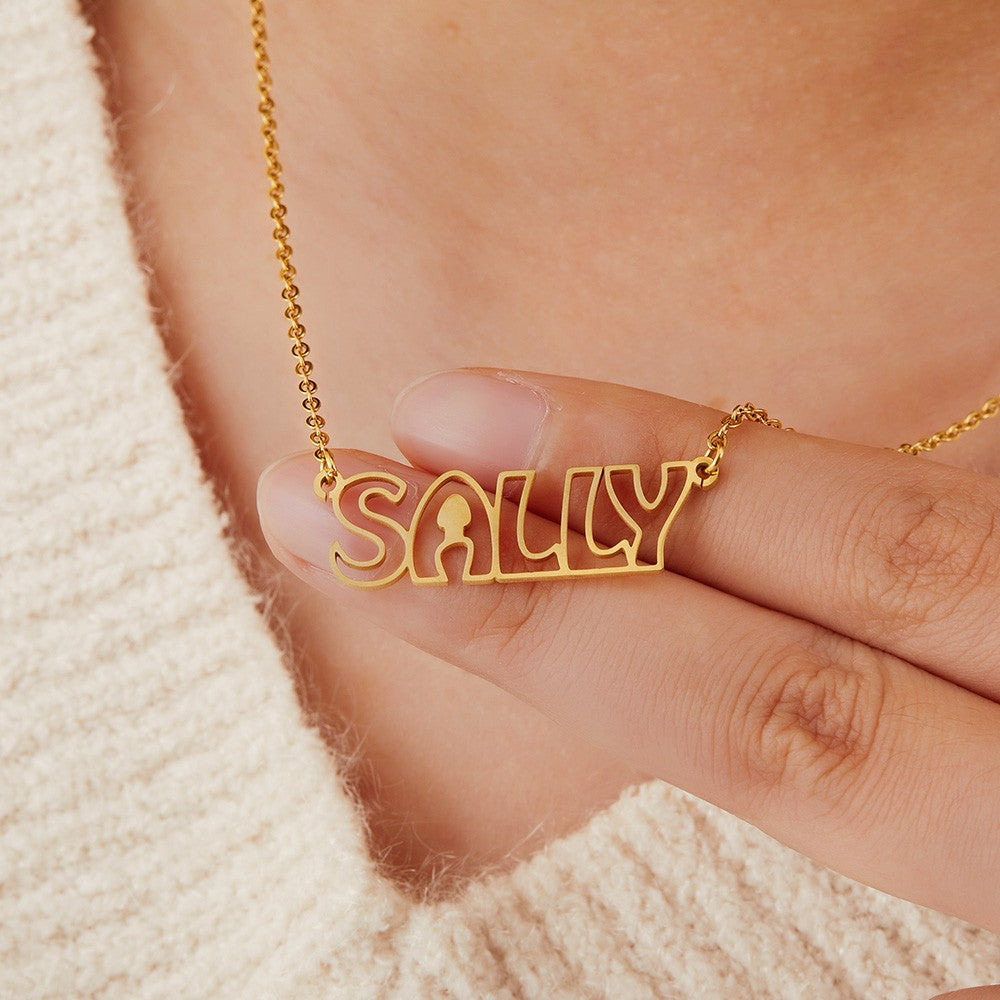 Personalized Name Hollow Font Necklace, Custom Name Letter Necklace, Dainty Silver Necklace, Name Jewelry, Valentine's Day/Birthday Gifts Gift for Her