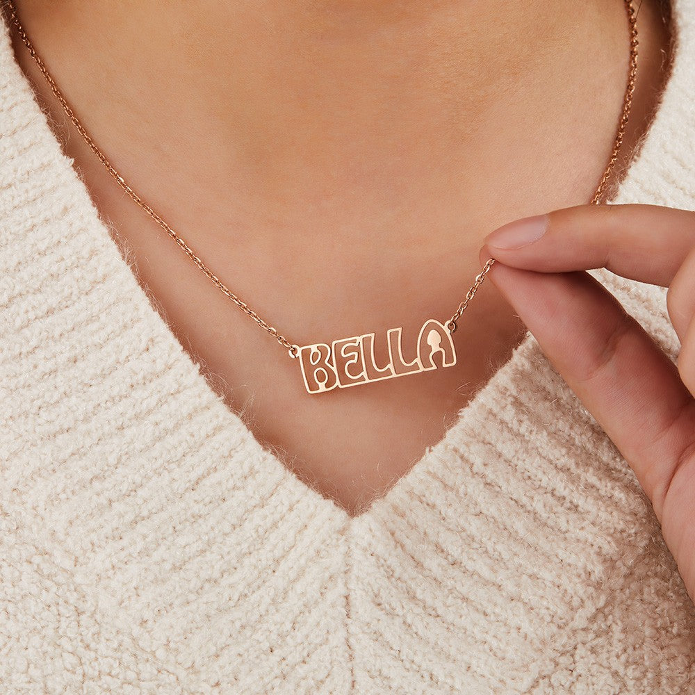 Personalized Name Hollow Font Necklace, Custom Name Letter Necklace, Dainty Silver Necklace, Name Jewelry, Valentine's Day/Birthday Gifts Gift for Her
