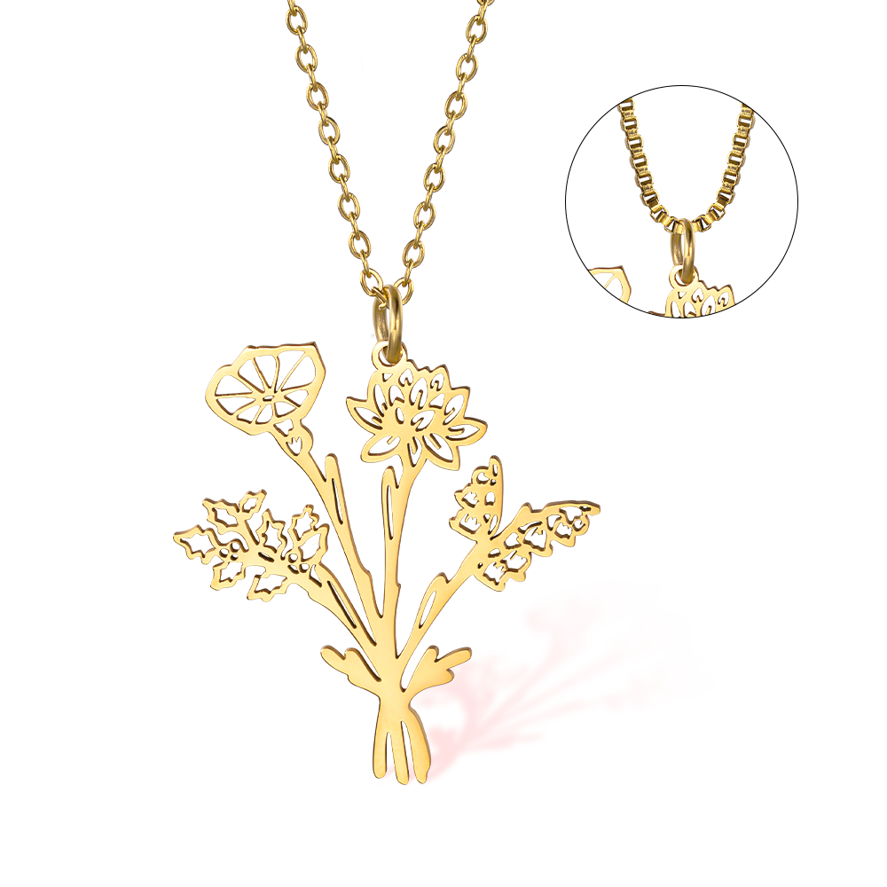 Custom Birthflower Bouquet Necklace, Family Necklace, Mother's Day/Birthday Gifts, Gifts for Grandma/Mom