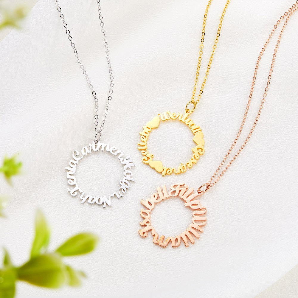 Personalized Name Vintage Circle Necklace, Custom Multiple Name Necklace, Mom Necklace, Women's Jewelry, Birthday Gift, Gift for Mom/Wife/Girlfriend