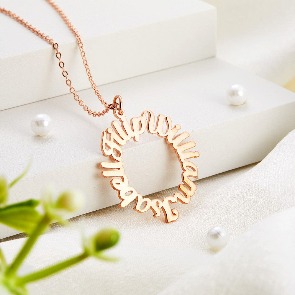 Personalized Name Vintage Circle Necklace, Custom Multiple Name Necklace, Mom Necklace, Women's Jewelry, Birthday Gift, Gift for Mom/Wife/Girlfriend