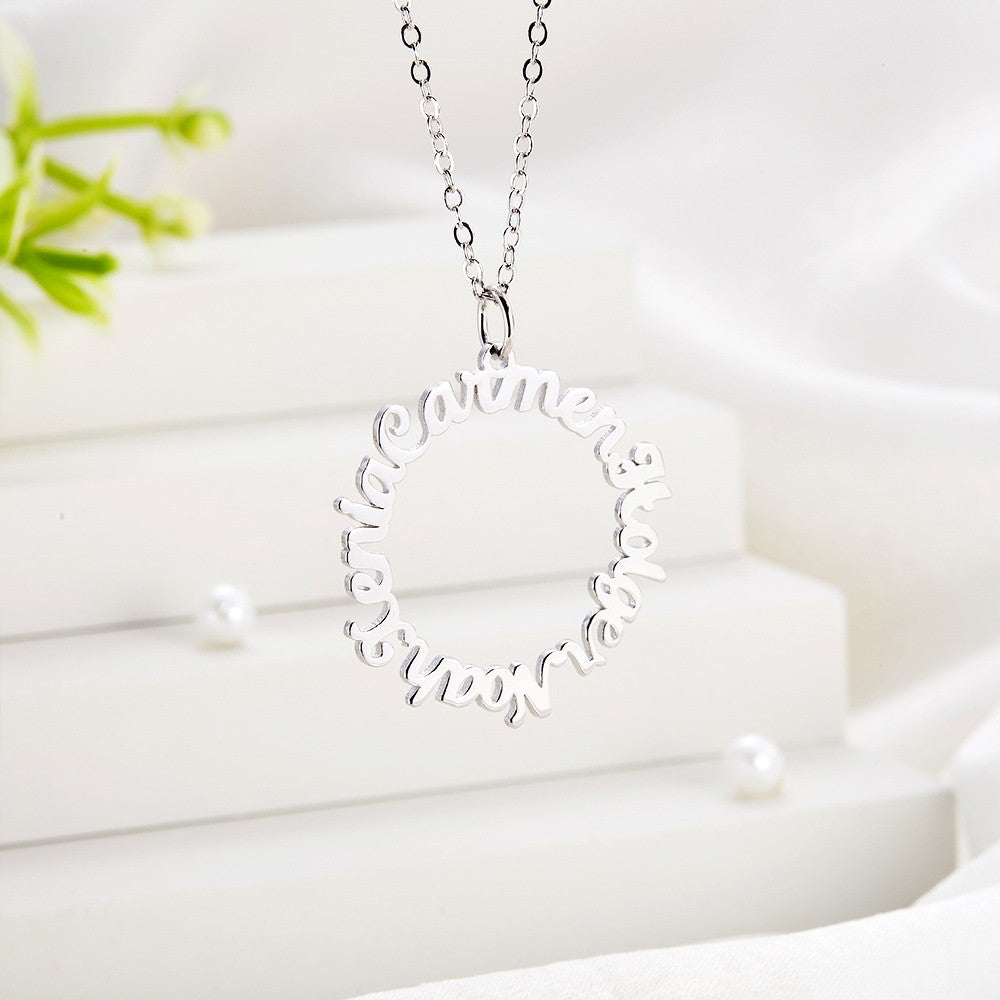 Personalized Name Vintage Circle Necklace, Custom Multiple Name Necklace, Mom Necklace, Women's Jewelry, Birthday Gift, Gift for Mom/Wife/Girlfriend