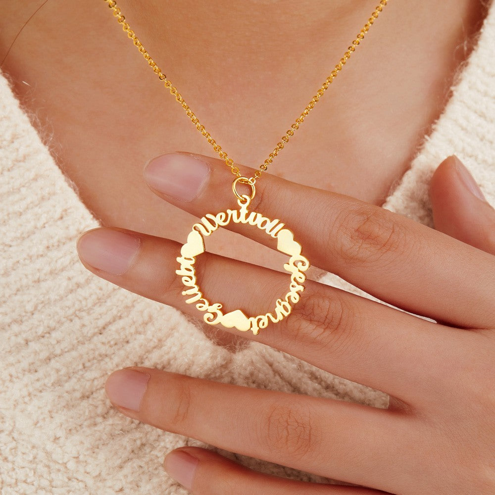 Personalized Name Vintage Circle Necklace, Custom Multiple Name Necklace, Mom Necklace, Women's Jewelry, Birthday Gift, Gift for Mom/Wife/Girlfriend
