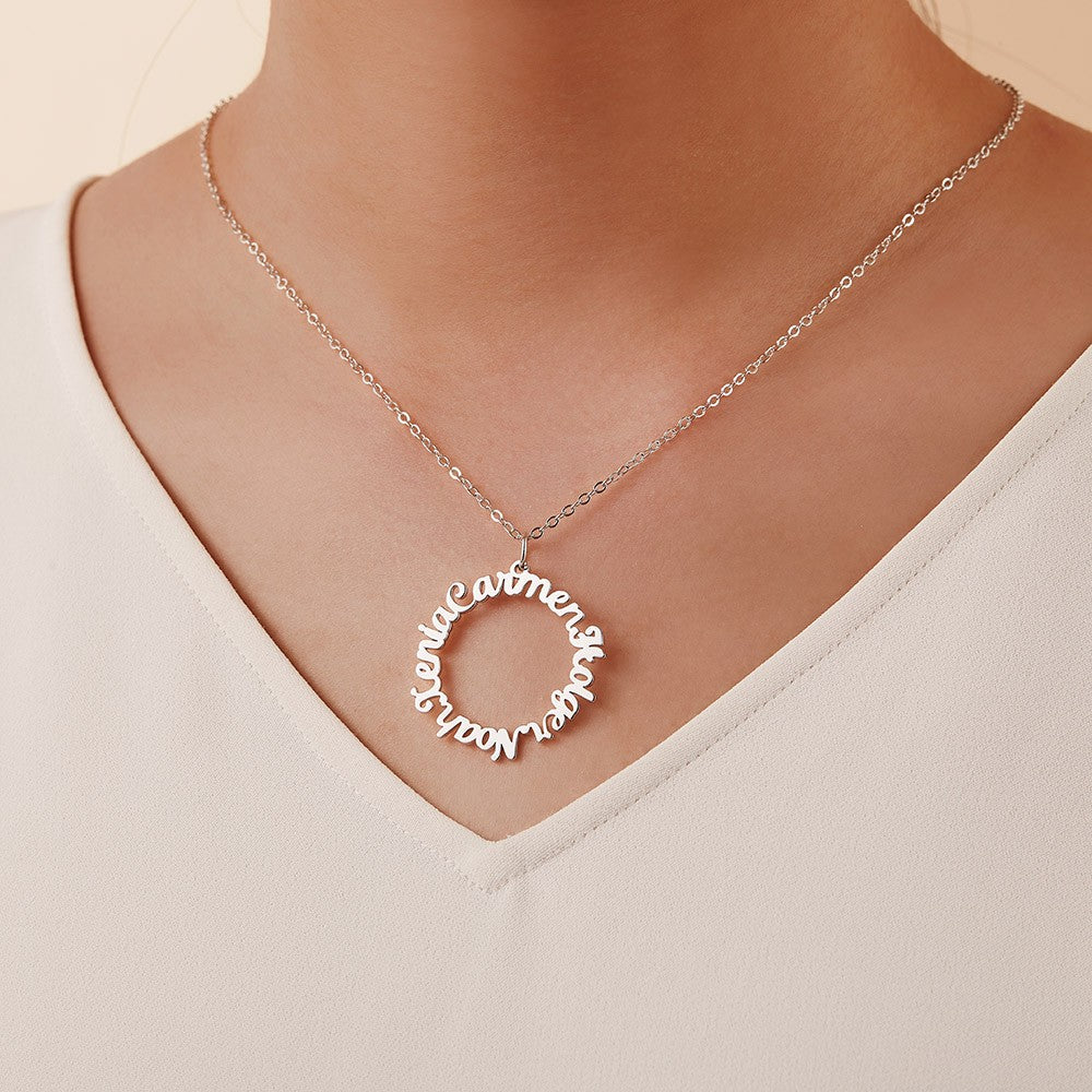 Personalized Name Vintage Circle Necklace, Custom Multiple Name Necklace, Mom Necklace, Women's Jewelry, Birthday Gift, Gift for Mom/Wife/Girlfriend