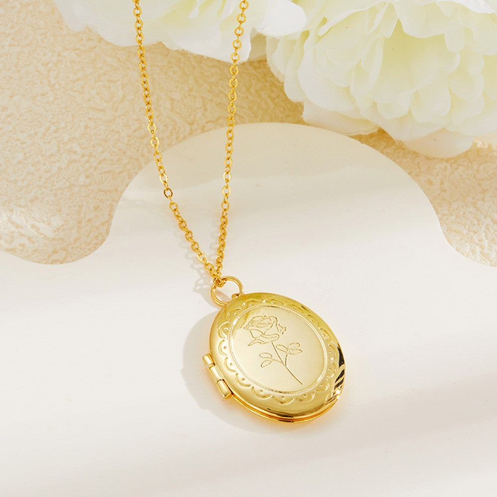 Personalized Photo & Initial Birth Flower Oval Locket Necklace, Custom Picture Oval Necklace, Birthday/Anniversary/Mother's Day Gift for Mom/Her