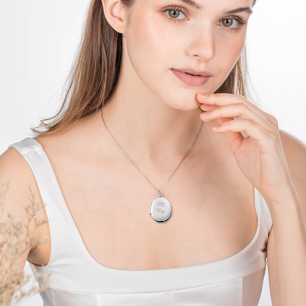 Personalized Photo & Initial Birth Flower Oval Locket Necklace, Custom Picture Oval Necklace, Birthday/Anniversary/Mother's Day Gift for Mom/Her