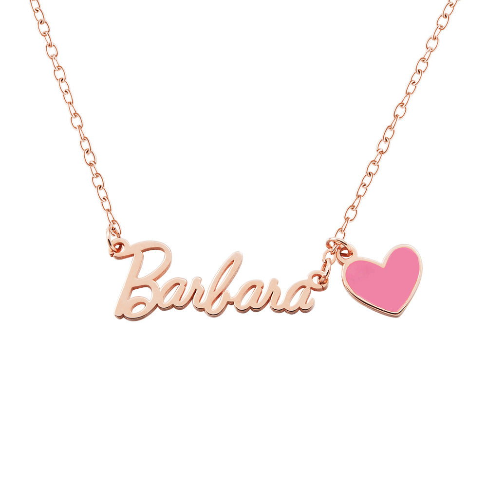 Personalized Name Necklace with Pink Heart, Pink Doll Name Necklace, Sterling Silver 925 Women's Jewelry, Birthday/Anniversary Gift for Her/Lover/Friends