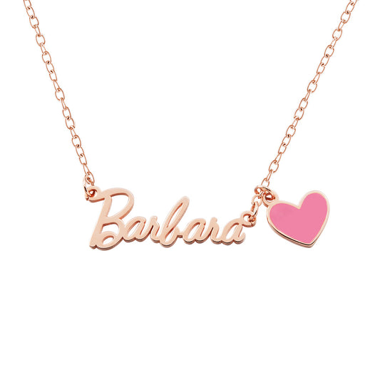 Personalized Name Necklace with Pink Heart, Pink Doll Name Necklace, Sterling Silver 925 Women's Jewelry, Birthday/Anniversary Gift for Her/Lover/Friends