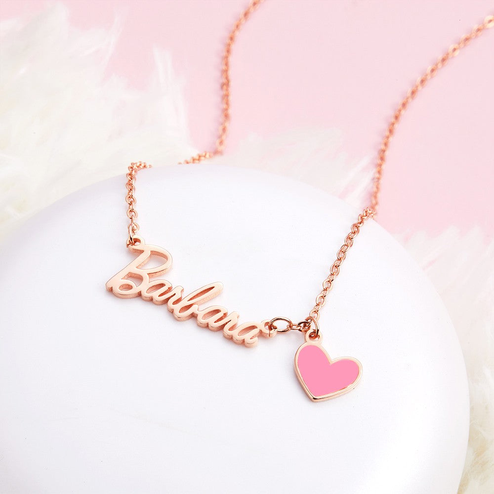 Personalized Name Necklace with Pink Heart, Pink Doll Name Necklace, Sterling Silver 925 Women's Jewelry, Birthday/Anniversary Gift for Her/Lover/Friends